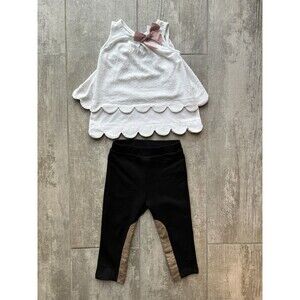 TAHARI BABY Designer 2 Piece Outfit Set Boho Top Faux Suede Legging Pant 12m